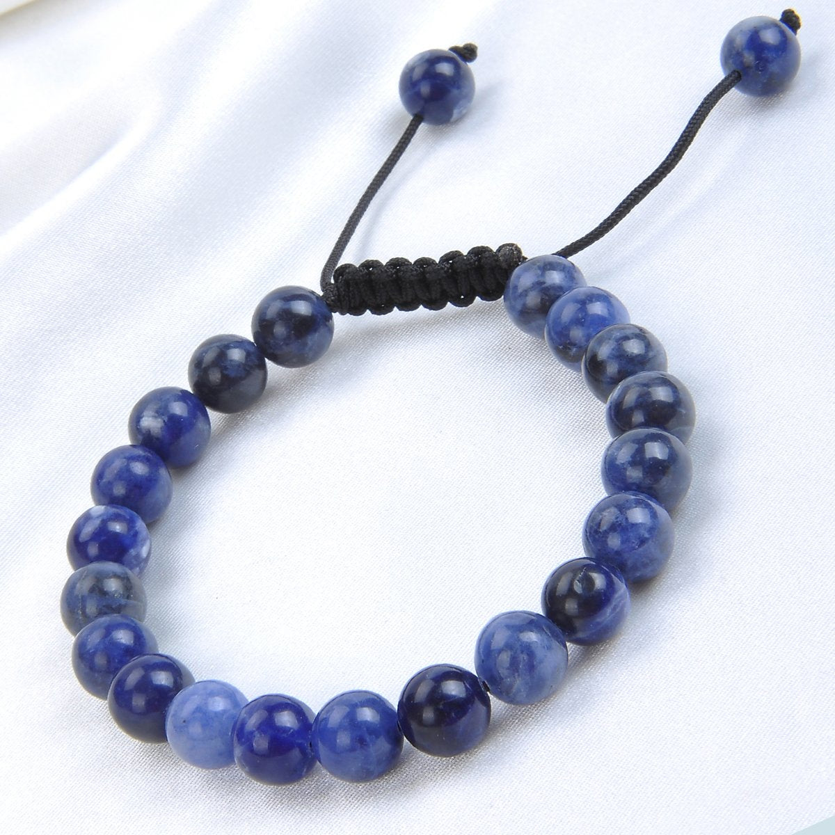 Massive Beads Natural Healing Power Gemstone Crystal Beads Unisex Adjustable Macrame Bracelets 8mm Blue Sodalite