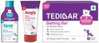 Tedibar Moisturising Baby Bathing Bar 75g (Pack of 1) + Spoo Gentle Baby Shampoo 125ml + Atogla Baby Cream 100gm - By Torrent Pharma