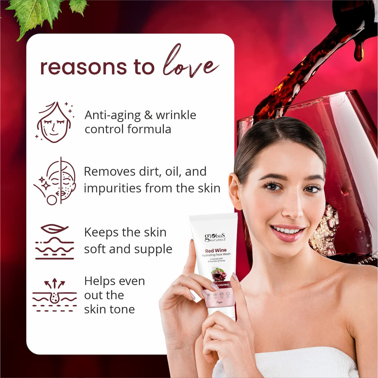 Globus Naturals Red Wine Face Wash & Facial Kit Combo, Anti Ageing Formula, For All Skin Types