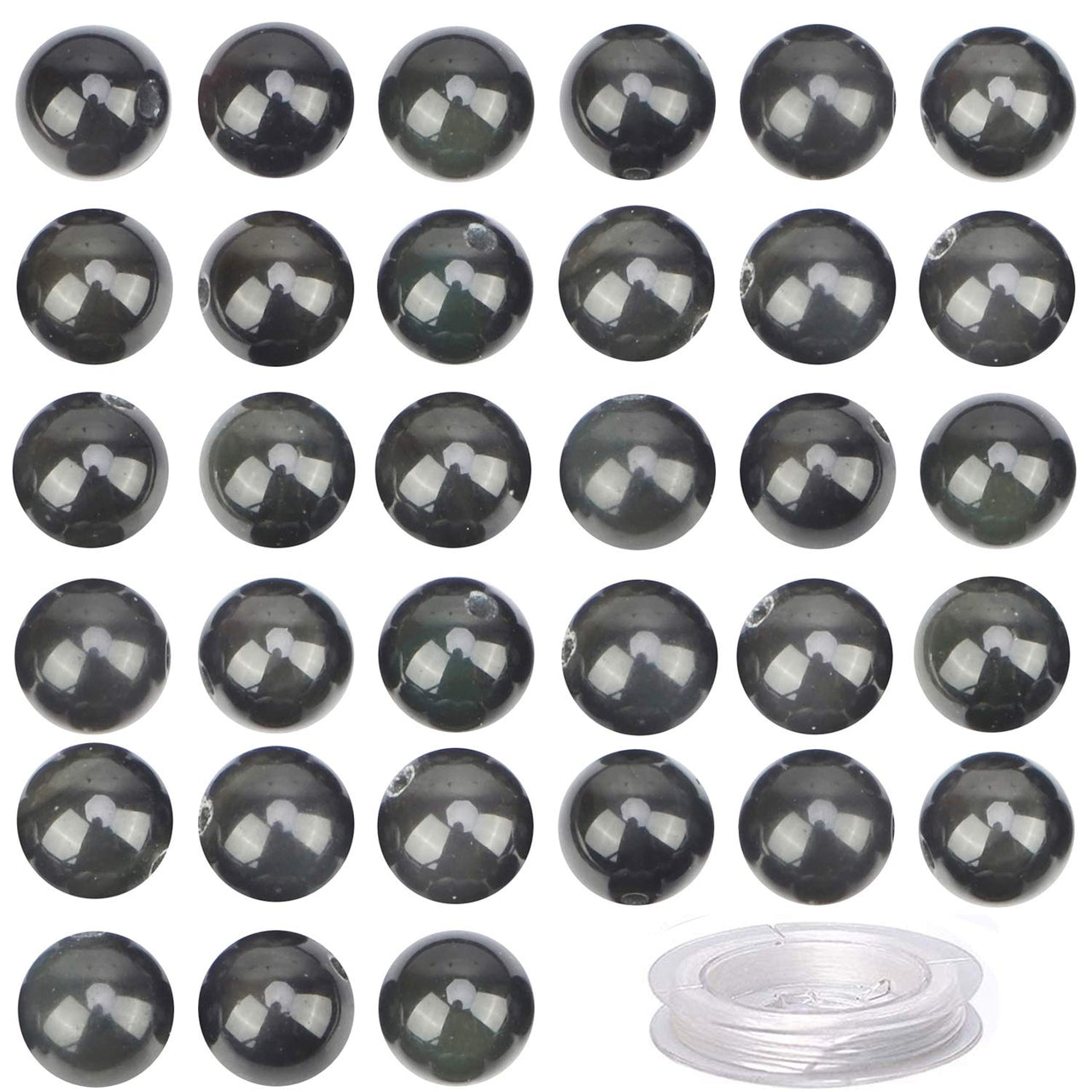 100Pcs Natural Crystal Beads Stone Gemstone Round Loose Energy Healing Beads with Free Crystal Stretch Cord for Jewelry Making (Black Obsidian, 8MM) Black Obsidian