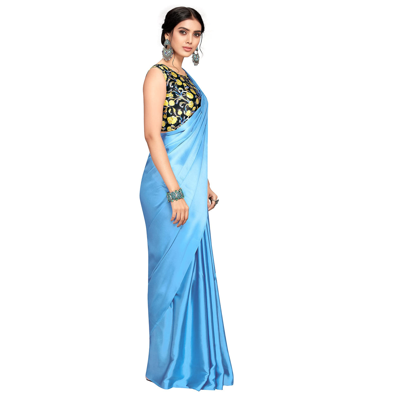 Cloud walker Women Soft Satin Silk Saree With Digital Printed Unstiched Blouse Piece(5.5m Saree +0.8m Blouse Piece).