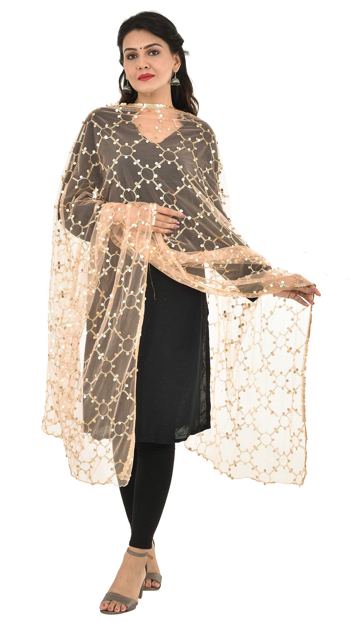 YOUTHQUAKE Heavy Embellished Plastic Mirror Net Dupatta for Womens & Girls
