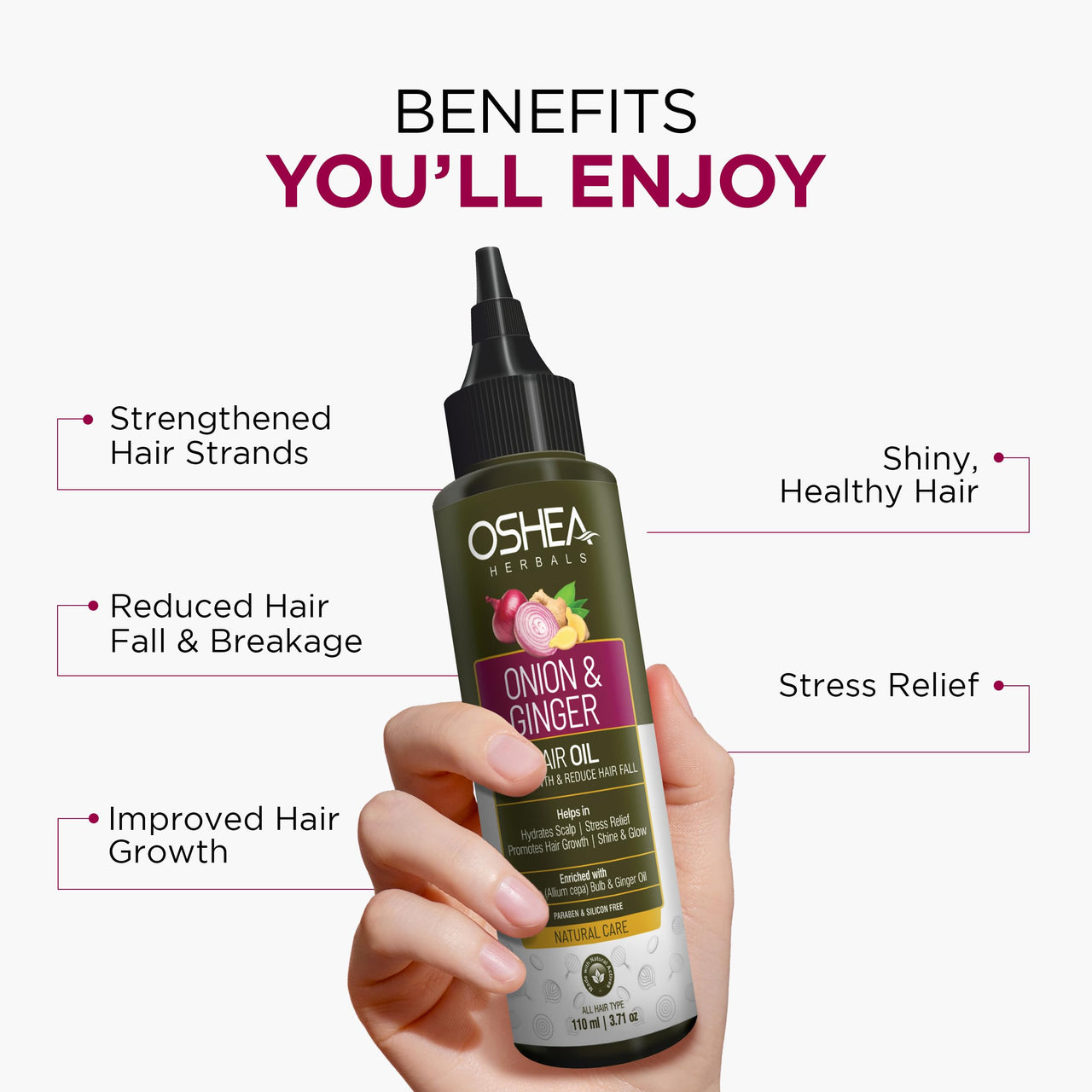 Oshea Herbals Natural Hair Growth Oil | Strengthens Hair, Prevent Hair Fall & Promotes Hair Growth with Healthy Scalp | Enriched with Onion Bulb & Ginger Extract - 110ml (Pack of 2)