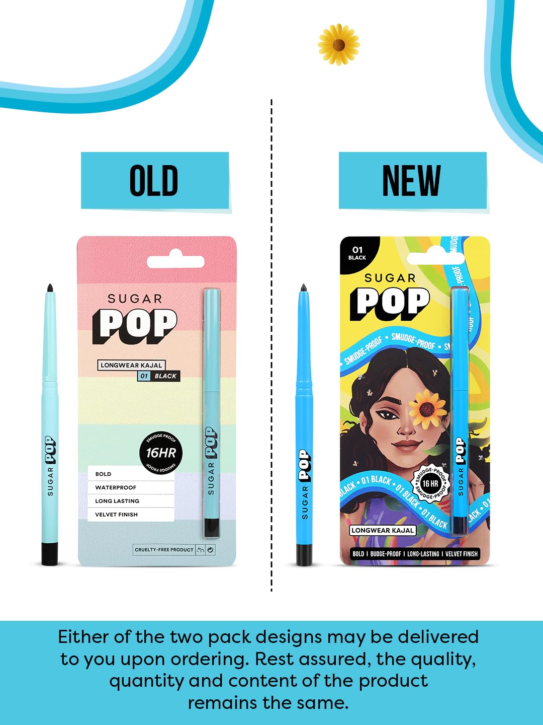 SUGAR POP 16Hr Longwear Kajal | Waterproof & Smudge-Proof | Intense Matte Finish | Sunflower Seed Oil & Vitamin E | Velvet Smooth Application | Transfer-Proof | 0.3gm - Black