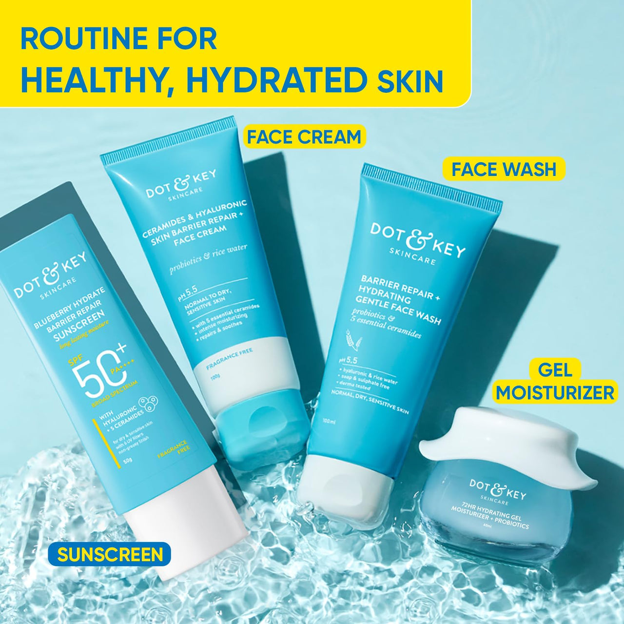 Dot & Key Blueberry Hydrate Barrier Repair Sunscreen Spf 50+,Pa++++|For Dry&Sensitive Skin|Non - Greasy Finish|No White Cast|Uv & Blue Light Protection|Broad Spectrum|For Women&Men|50G, 1 Count
