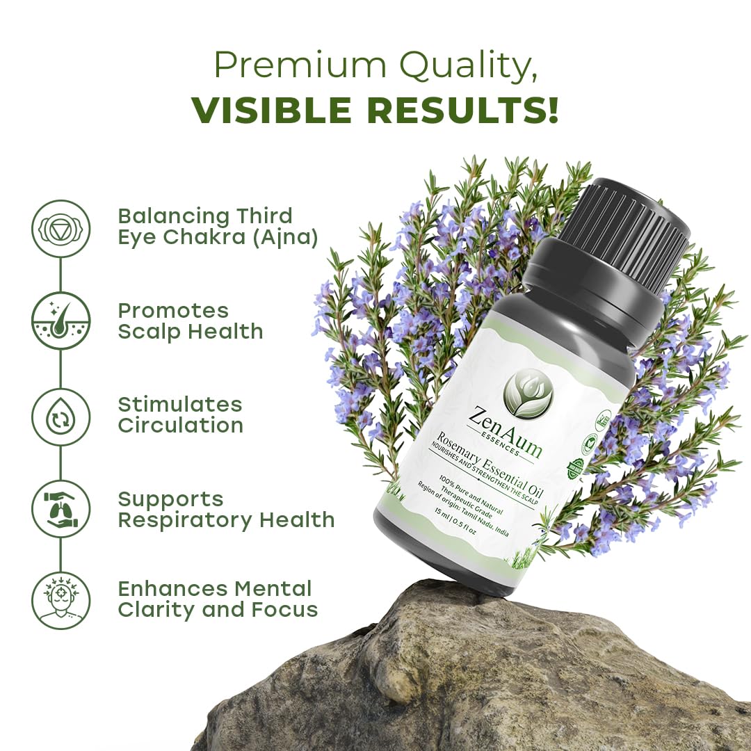 ZenAum Essences Mind, Body & Soul Ritual Set | 100% Pure Rosemary, Lavender & Lemongrass Essential Oils Pack of 3 (15ml Each) | Clear Mind, Calm Mood & Fresh Energy | Diffuser, Skincare & Wellness Use | GMP, IFRA, ISO Certified