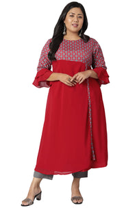 XL LOVE - By Janasya Women's  Plus Size Maroon Ethnic Motifs Poly Crepe Kurta