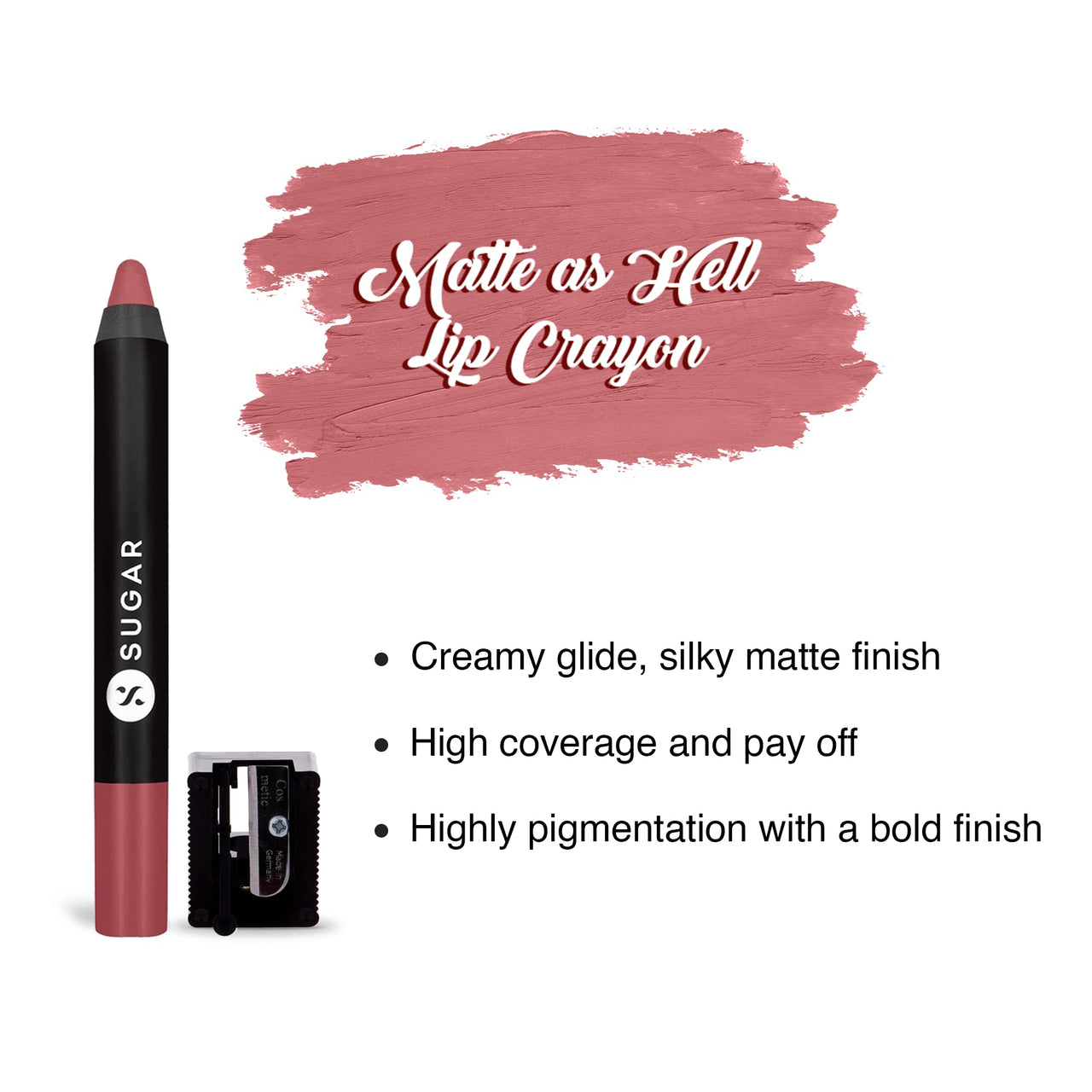 SUGAR Cosmetics Matte as Hell Lip Crayon | Lasts upto 8hrs | Water Resistent Lipstick for Women | 2.5gm - 07 Viola