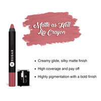 SUGAR Cosmetics Matte as Hell Lip Crayon | Lasts upto 8hrs | Water Resistent Lipstick for Women | 2.5gm - 07 Viola