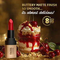 FACES CANADA Comfy Matte Velvet Touch Lipstick - Cherry Pie 02, 4.2g | Velvety Matte Finish | 8HR Longstay | Intense Colour | Hydrating Lips | Smooth Application