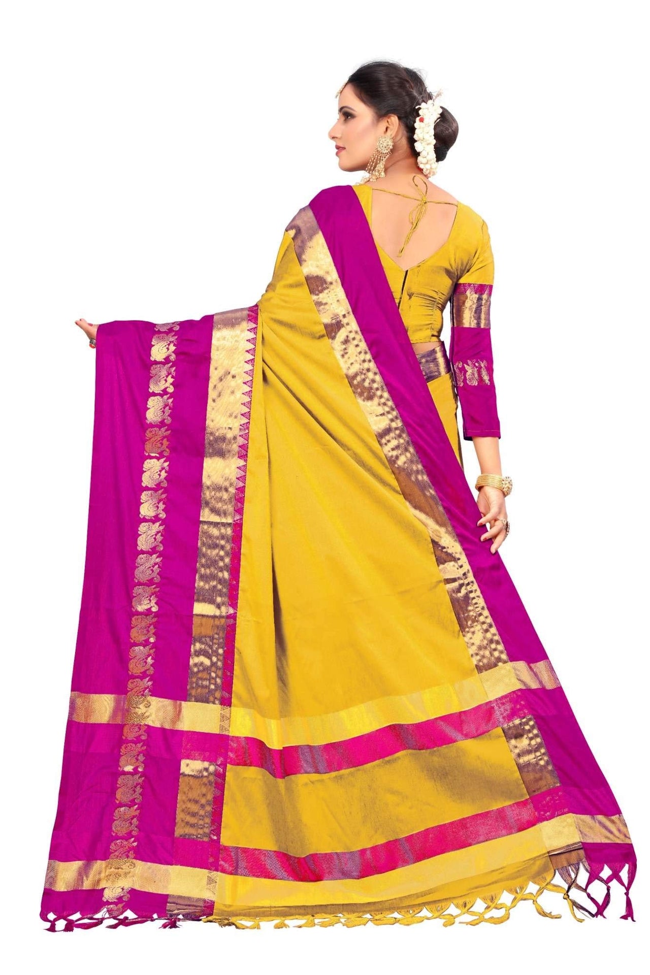 PAREVDEE Women's  Dobby Cotton Saree With Blouse Piece