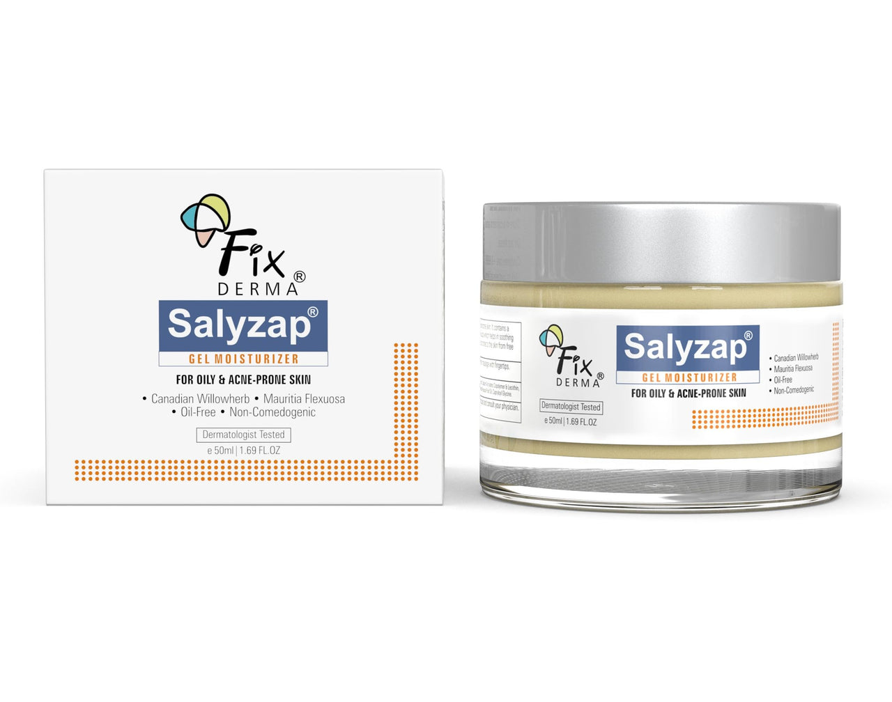 Fixderma Salyzap Face gel, Oil free hydrating gel, Deep Moisturization, Moisturizer for acne prone skin, Soothes acne and redness, non-comedogenic, non-greasy gel, Dermatologist tested - 50ml