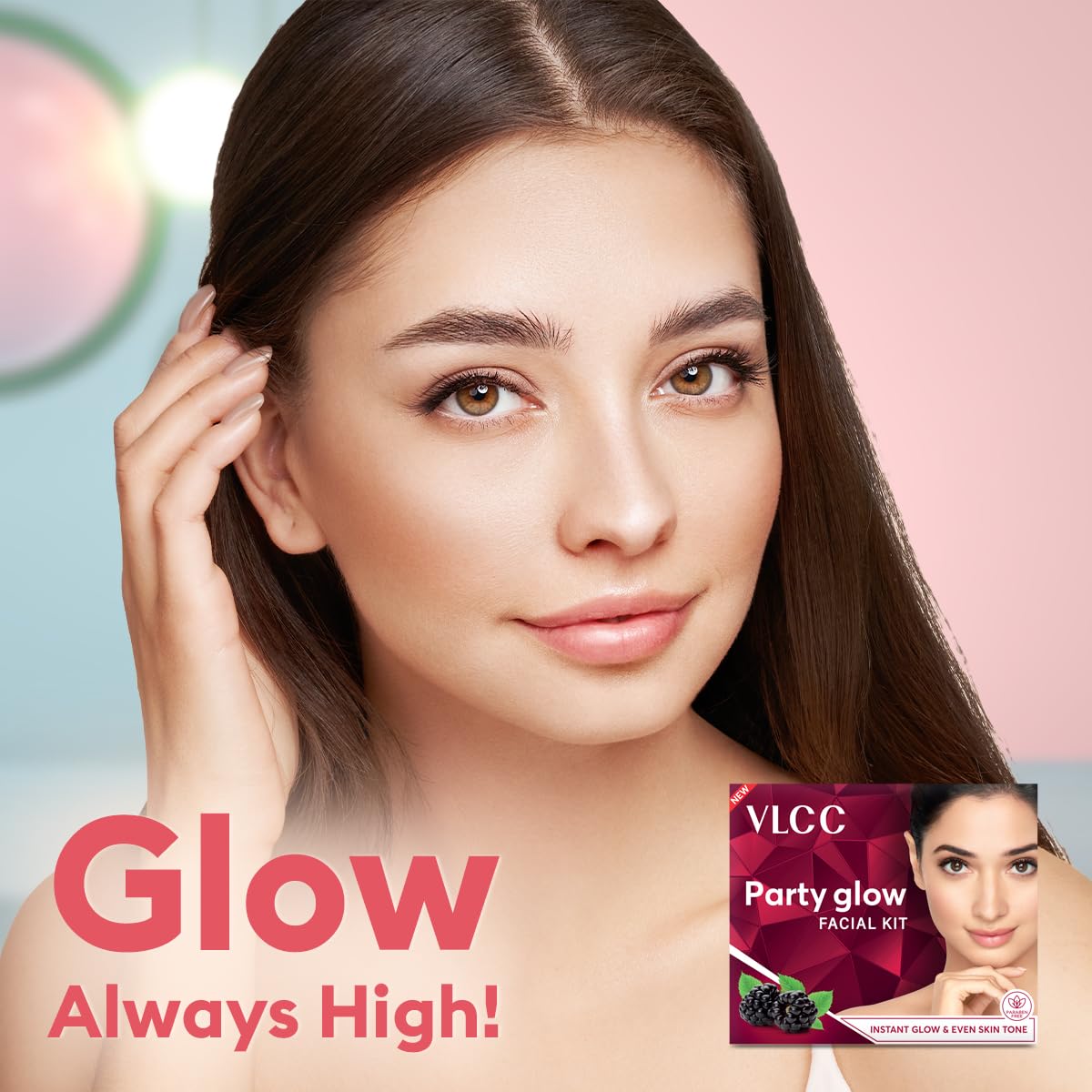 VLCC Party Glow Facial Kit - 60g | Intense Glow For Clear, Bright Skin | Special Occasion at Home Facial | With Indian Berberry, Saffron, Mulberry, and Hazlenut