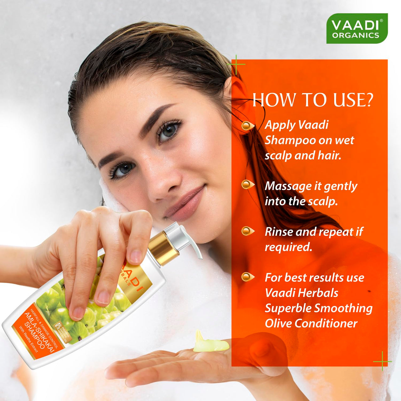 Vaadi Herbals Hair fall and Damage Control Amla Shikakai Shampoo, 350ml (Pack of 3)