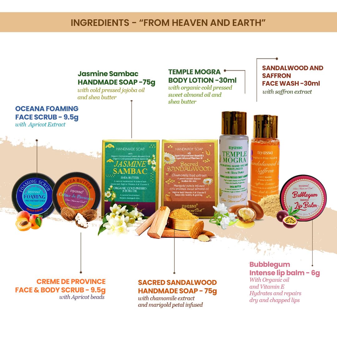 NYASSA Premium Bath and Body Treats Wooden Gift Set for Women & Men | Wooden Gift Box To Pamper Your Loved Ones | Perfect for Every Occasion | Pack of 7