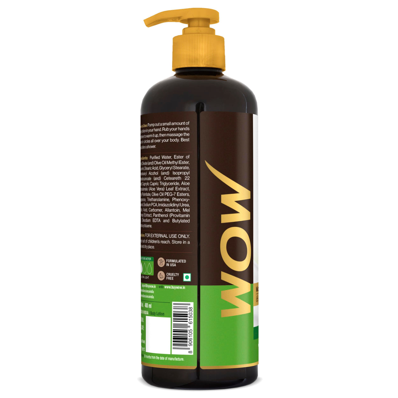 WOW Skin Science Aloe Vera Body Lotion for Ultra Light Hydration - All Skin Type - 400ml