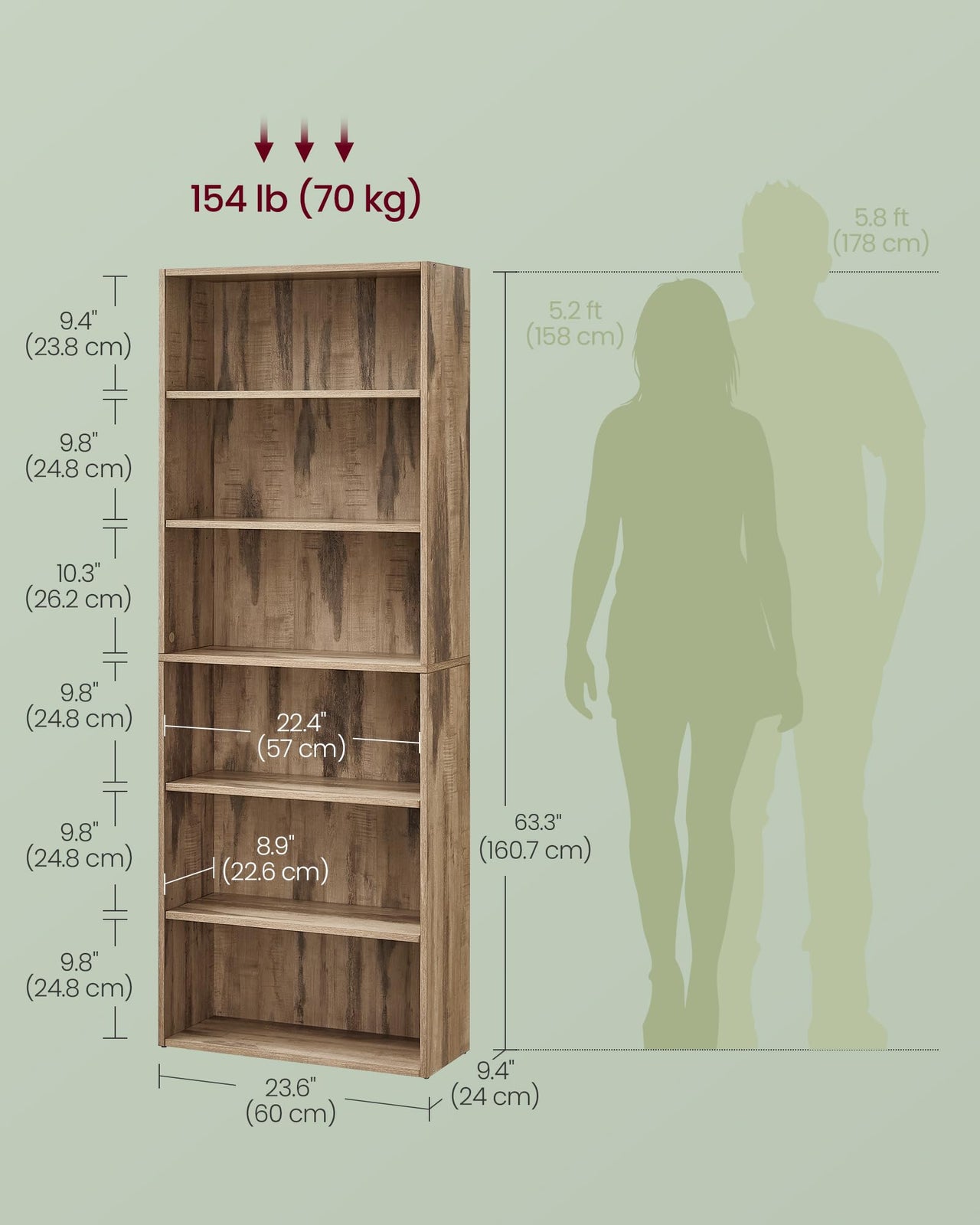 VASAGLE Bookshelf, 23.6 Inches Wide, 4-Tier Open Bookcase with Adjustable Storage Shelves, Floor Standing Unit, Cloud White ULBC164T14 1 Pack 4 Tiers (23.6"W x 42.4"H)
