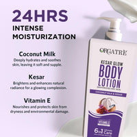 ORGATRE Kesar Glow Body Lotion for Dry Skin | Coconut Milk & Saffron | Deep Moisturization & Brightening | 24H Intense Hydration | For Women, Men & Kids | Antioxidant Protection – 400ml