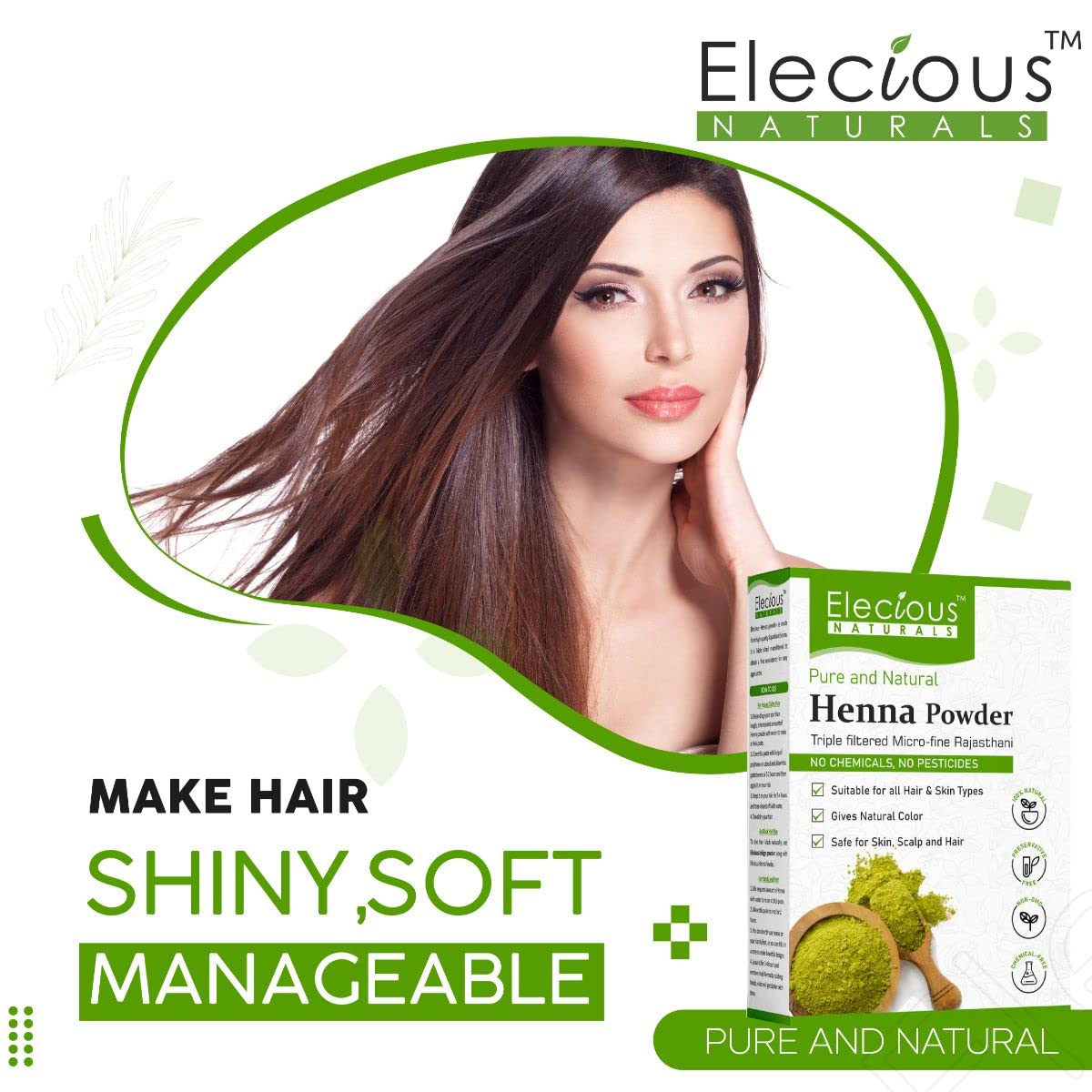 Elecious Natural Henna Powder For Hair Colour and Growth (200 Grams)