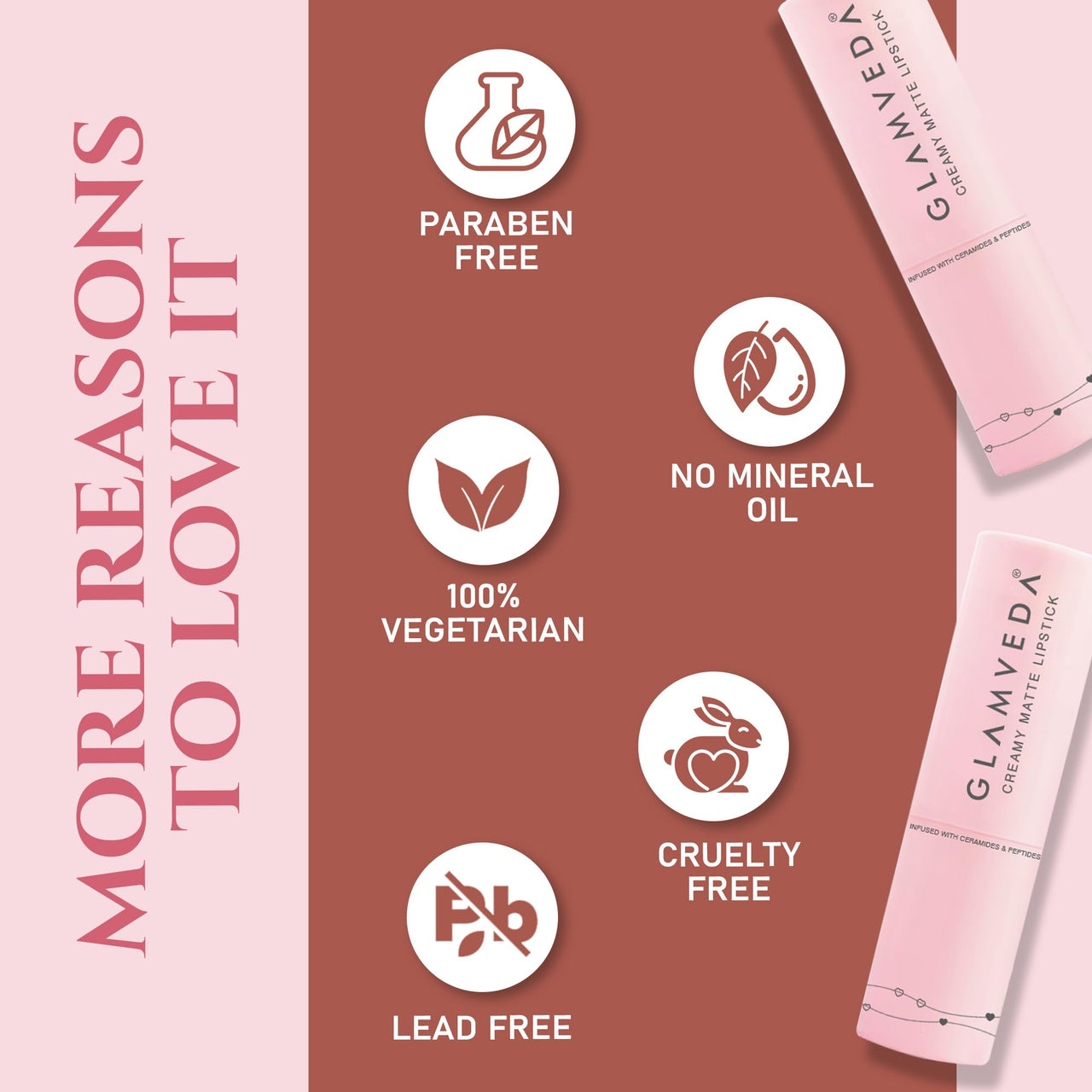 Glamveda Creamy Matte Long Lasting Lipstick with Ceramides & Peptides, Lightweight, 12 Hour Wear, Smudgeproof & Transferproof - Caramel Kiss 309