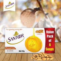 Santoor Gold Soap 125G (Pack Of 6) And Pureglo Glycerine Soap With Almond Oil And Glycerine, 125G (Pack Of 6) For Nourished Glowing Skin