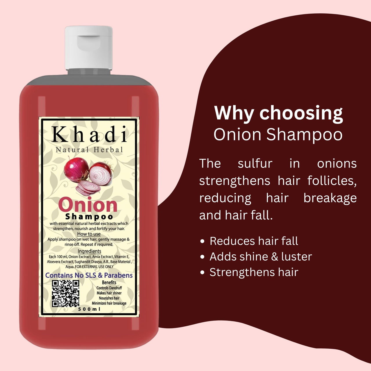 Khadi Natural Herbal Onion Shampoo For Hair Growth 1000ml | Anti Dandruff Hair Fall Control Shampoo With Amla, Aloevera & Vitamin E Natural Extract | Strengthen & Nourished Hair Paraben & Sulphate Free 1Litre Pack