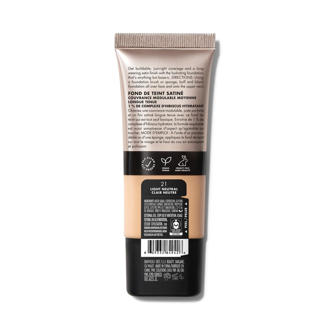 e.l.f. Soft Glam Foundation, Medium Coverage, Long-Lasting & Buildable Foundation For A Smooth, Satin Finish, Vegan & Cruelty-Free, 21 Light Neutral