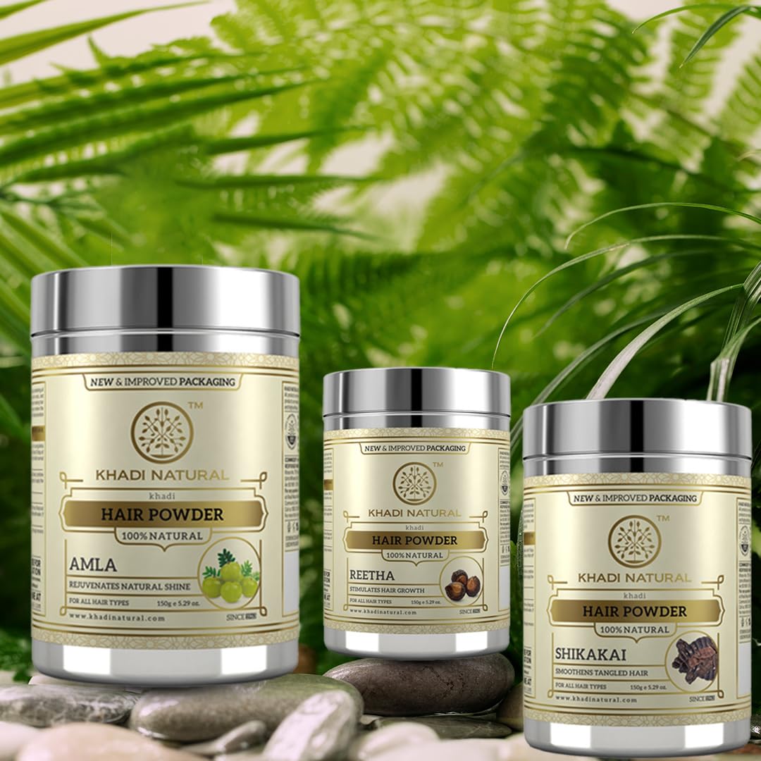 Khadi Natural Hair Care Combo | Amla, Reetha & Shikakai Powders | Pure & Natural Solution | Provides Strong, Beautiful Hair - 1 Count Each(1x3), Normal