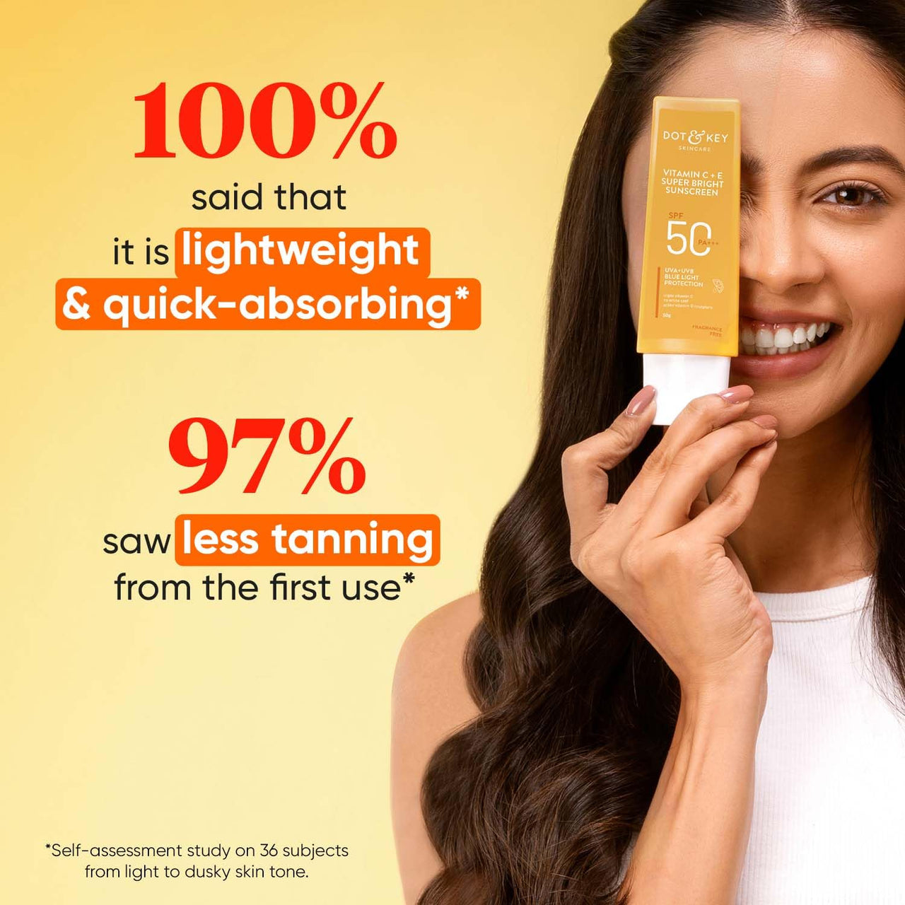 DOT & KEY Vitamin C + E Super Bright Sunscreen Spf 50 |Water-Light,UVA/UVB & Blue Light Protection|For Even Toned & Glowing Skin|With Liquid Spf 50+++| No White Cast| For All Skin Types| 50G,Pack Of 1