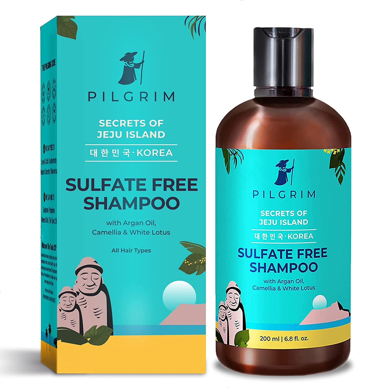 Pilgrim Sulphate Free Shampoo for women & men | Mild shampoo for hair-fall control with argan oil, camellia & white lotus for dry & frizzy hair | Korean skin care products | 200 ml + 200 ml
