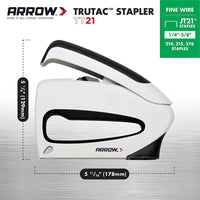 Arrow TT21 TruTac Forward Action Staple Gun, Manual Push Stapler for Upholstery, Crafts, Decorating, and Repairs, Fits JT21 Thin Wire Staples