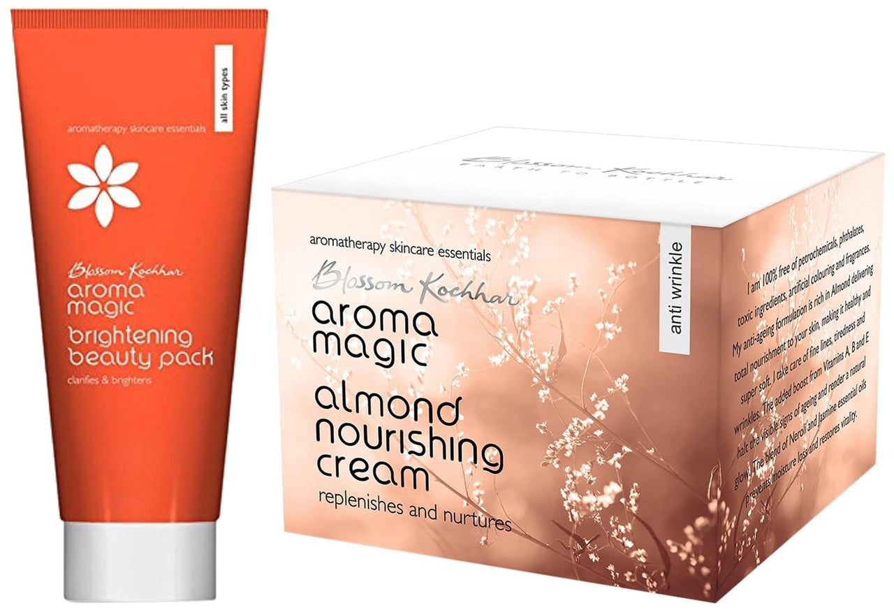 Aroma Magic Almond Nourishing Cream, 50gm And Aroma Magic Brightening Beauty Pack, 100g