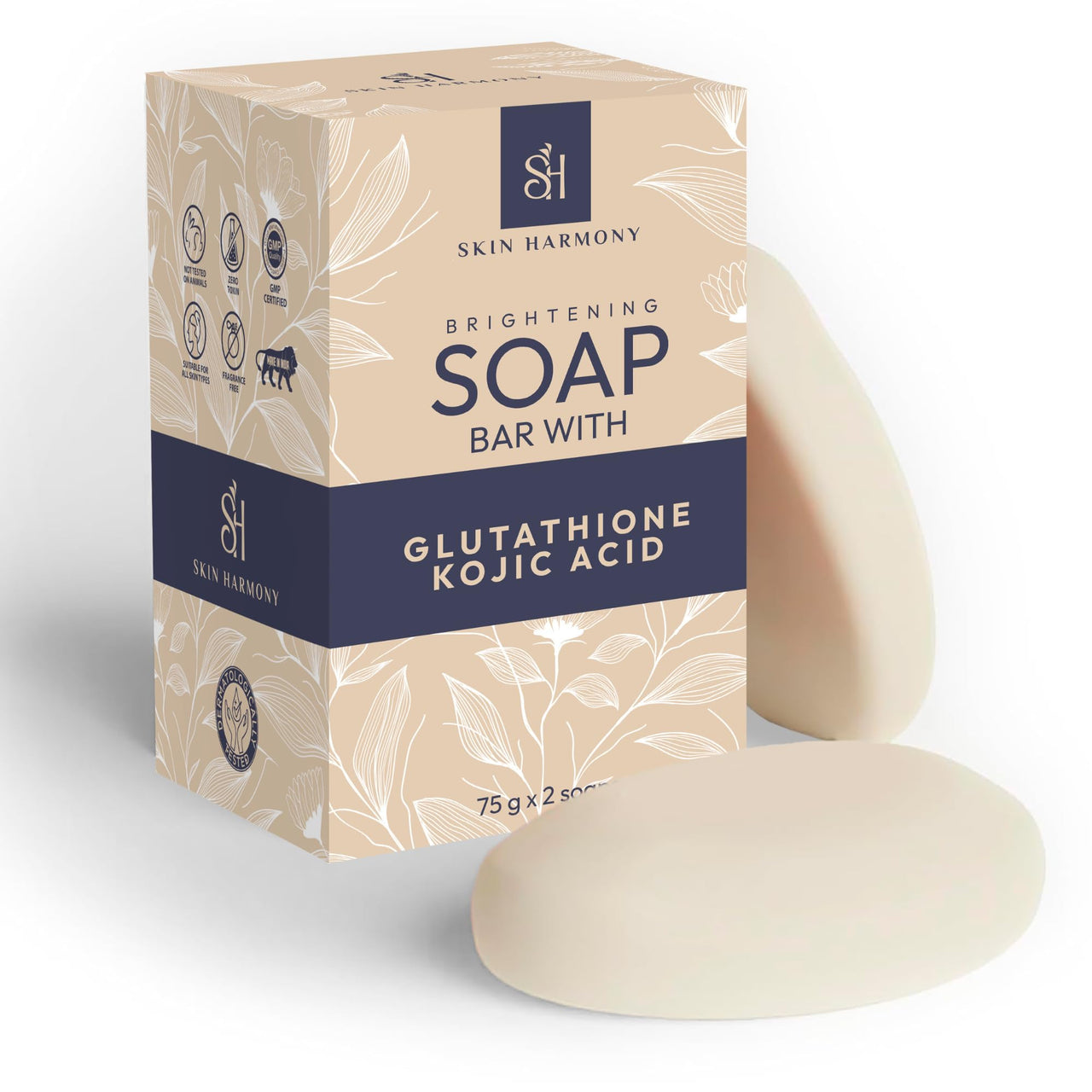 Kojic Acid & Glutathione Soap | Whitening Soap | Body Tan Removal | Bath Soap for Men & Women | Remove Dark Spots & Hyperpigmentation | For Glowing Skin, 75g x 2