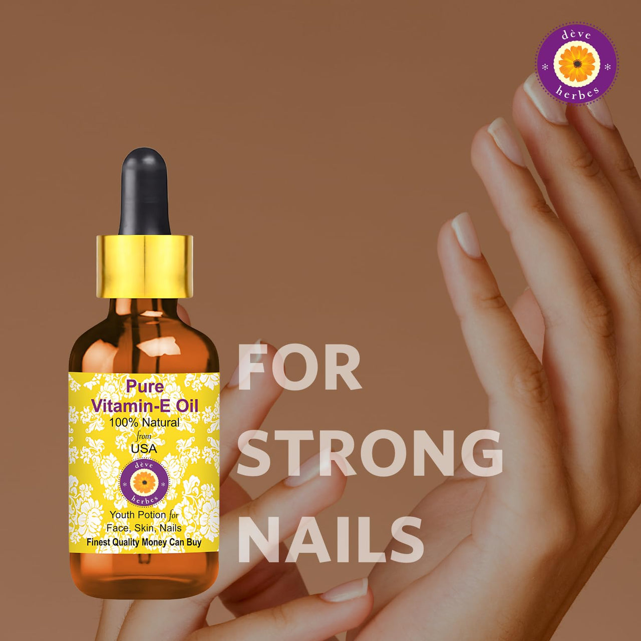 Deve Herbes Vitamin E Oil with Glass Dropper for Healthy Skin, Hair & Nails | Pure | Non-Sticky | Non-greasy | Lightweight | All Skin Types | Men and Women 100ml