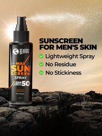 Beardo Max Sunscreen SPF 50 & PA+++ Spray for Men | Non-greasy Spray for Men | Easy Application of Sunscreen for Oily Skin | UVA UVB Protection | 50ml