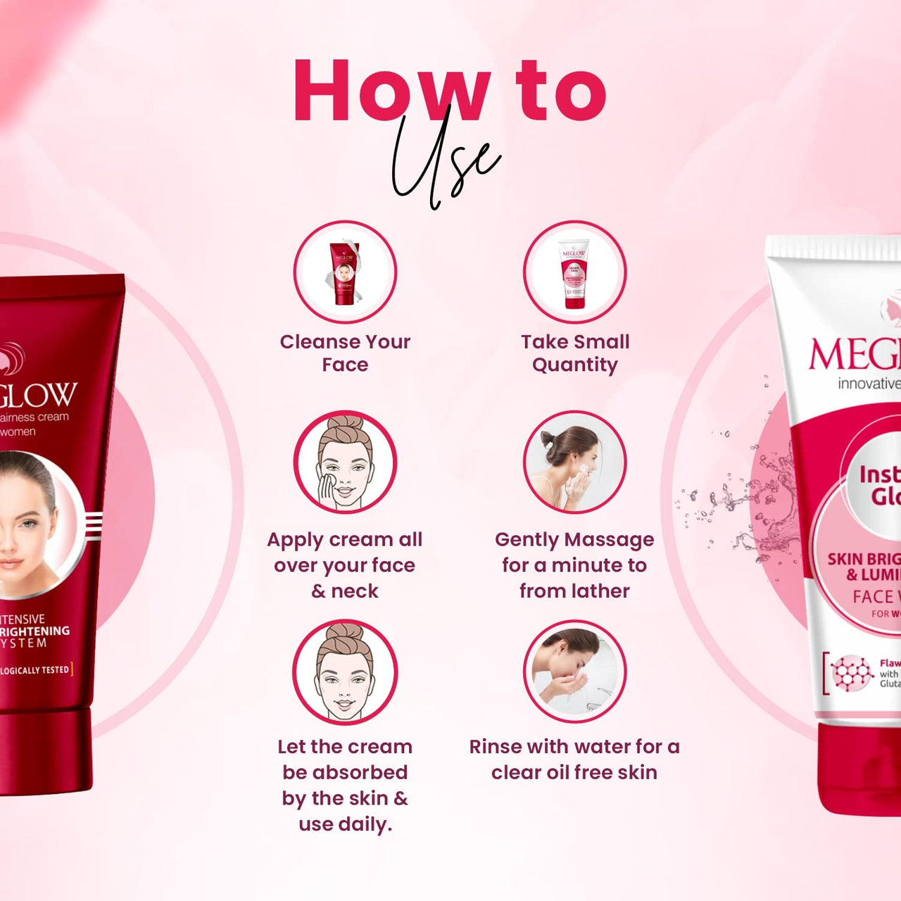 Meglow Women Fairness Combo Pack of 2- Fairness Cream (50g) with Aloevera Extract & Vitamin E |Instant Glow Facewash 70g With Skin Brightening and Luminizing |Paraben Free Formula