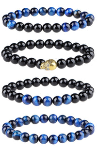 Massive Beads 100PCS Natural Crystal Beads Black Onyx & Blue Tiger Eye Gemstone Round Loose Energy Healing Beads with Free Crystal Stretch Cord for Jewelry Making (Black Onyx & Blue Tiger Eye, 8MM)