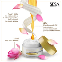 SESA 8% Kumkumadi Padma Night Cream 50g I Skin Brightening, Helps Reduce fine lines & wrinkles I Promotes Skin Rejuvenation & Skin Repair I Anti -Ageing, Even Skin Tone