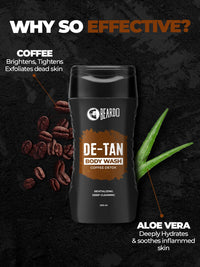 Beardo De-Tan Body Wash for Men, 200ml (Pack of 2) | Tan Removal| Caffeine Body Wash | With Coffee & Aloe Extracts | For Body & Face | Refreshing Fragrance