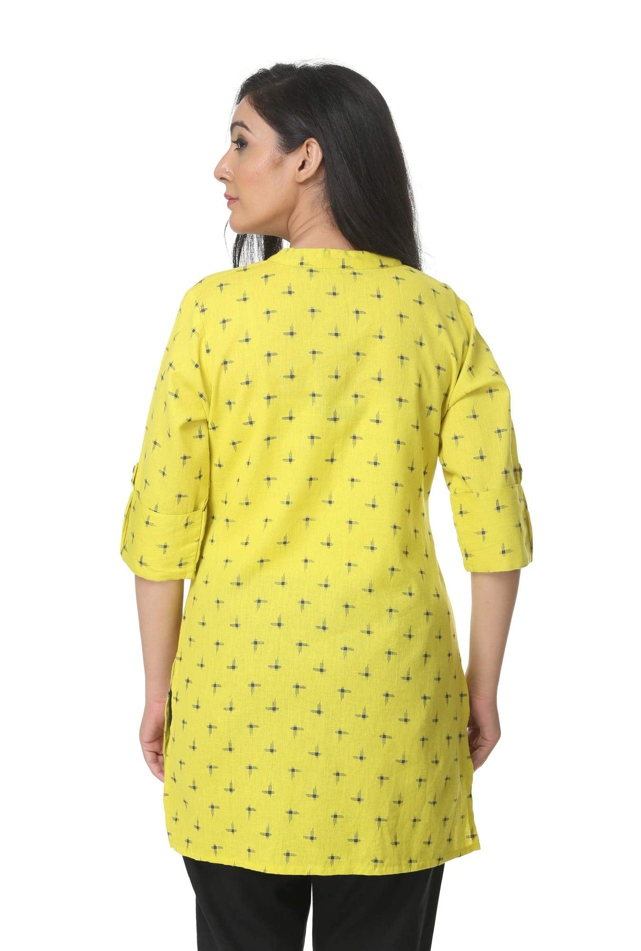 Pistaa's  Printed Lime Green Cotton Flex Short Top Kurti