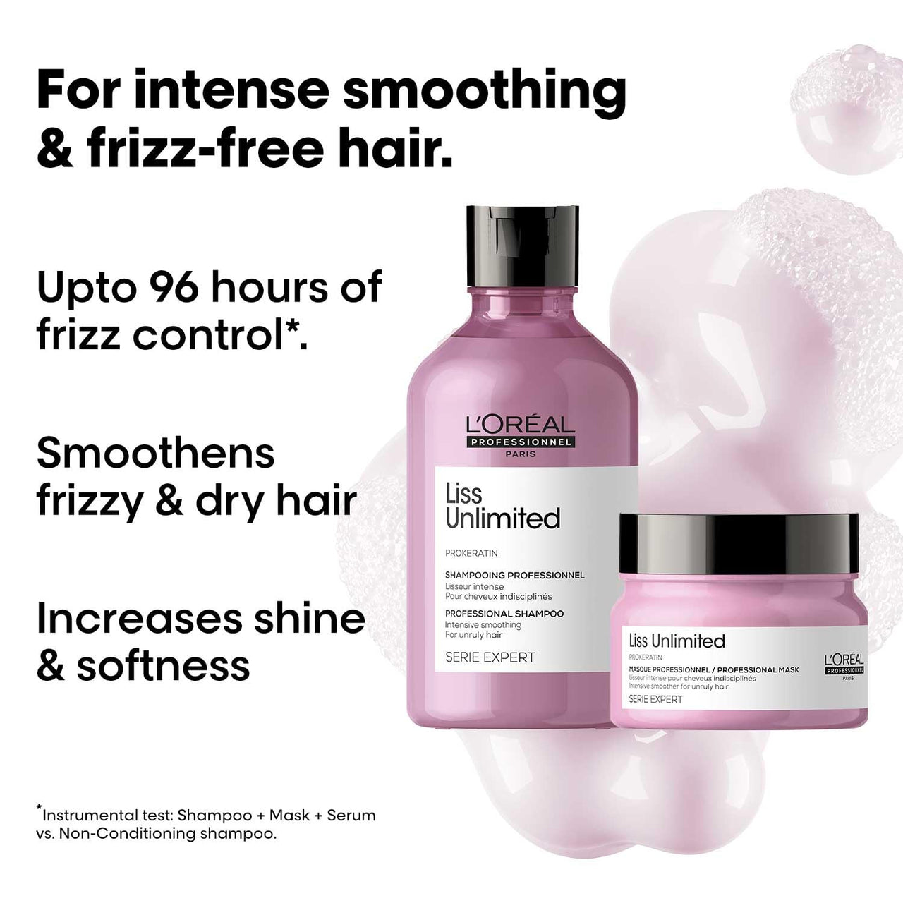 L'OREAL PROFESSIONNEL PARIS Liss Unlimited Shampoo 300Ml And Hair Mask 250Gm Combo For Rebellious Frizzy Hair, Serie Expert (Pack Of 2)