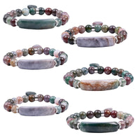 TUMBEELLUWA Healing Stone Bracelet 8mm Beads Chakra Crystal Energy Heart Charm Bracelet Handmade Jewelry for Women #5 indian agate crystal stone