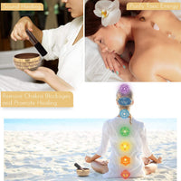 Tibetan Singing Bowl Set - Rose Quartz Pendulum Necklace and 7 chakra healing crystal stones - Handcrafted in Nepal for Meditation, Mindfulness, Yoga, Spiritual Healing and Stress Relief 4