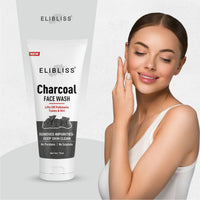 Elibliss Charcoal Face Wash for Deep Cleansing, Removes Pollutants, Toxins & Dirt, Activated Charcoal Cleanser, No Parabens & Sulphate, Suitable for All Skin Types 75ml