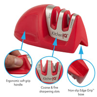 51421 | Edge Grip 2-Stage Knife Sharpener | Red – 3 Pack | Coarse & Fine Sharpener | Compact for Easy Storage | Stable Non-Slip Base | Soft Grip Rubber Handle | Straight & Serrated Knives Red-3Pack