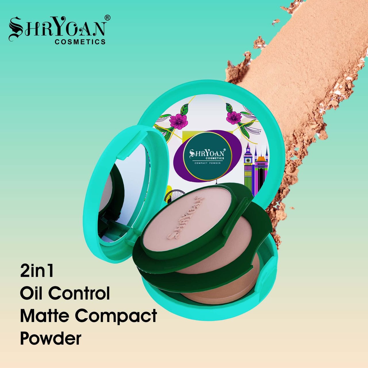 Shryoan Oil Control 2 in 1 Compact Powder| Paraben Free, Light Weight, Soft & Velvety Texture Formula, Suitable for All Skin Types (28g) Shade 04