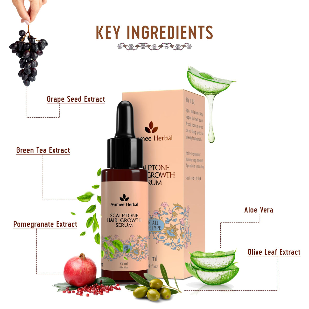 Avimee Herbal Scalptone Hair Growth Serum | Scientifically Proven Formula | Enriched with Nansyl & Green Tea Extract | For Hair Growth & Hair Fall Reduction | 10 ml