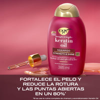 OGX Strength & Length + Keratin Oil Fortifying Anti-Frizz Shampoo for Damaged Hair & Split Ends, with Keratin Proteins & Argan Oil, Paraben-Free, Sulfate-Free Surfactants, 385ml