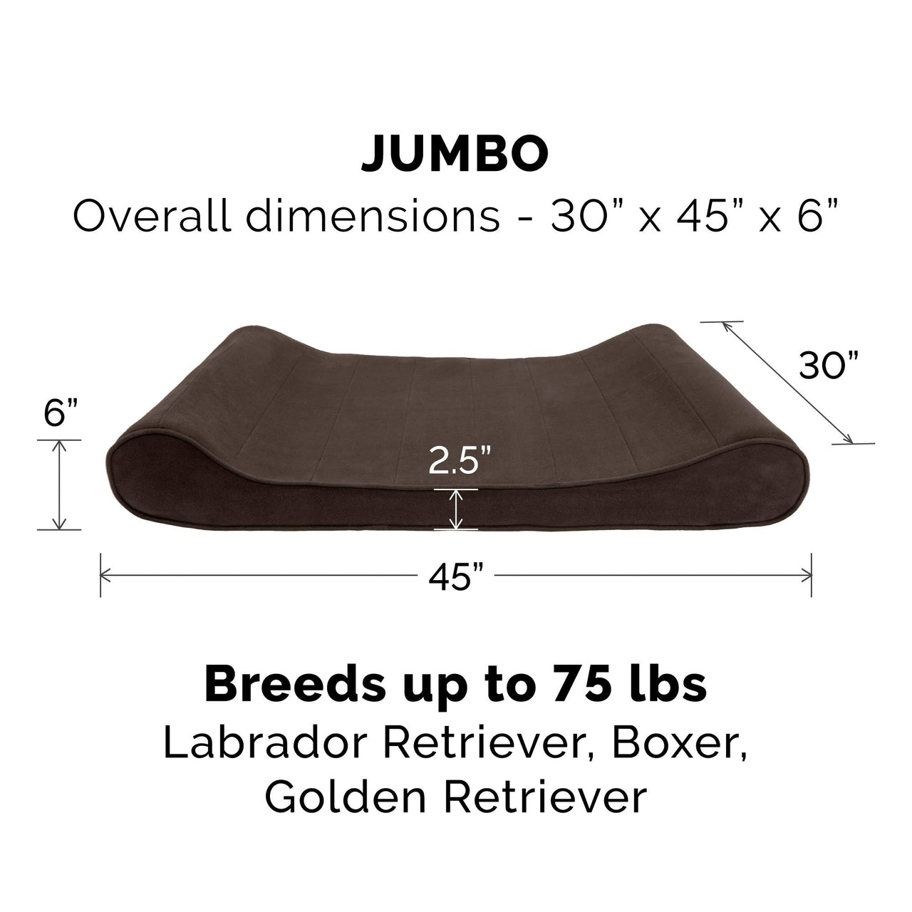 Furhaven Replacement Dog Bed Cover Microvelvet Contour Luxe Lounger, Machine Washable - Espresso, Jumbo (X-Large) Microvelvet (Espresso) 45.0"L x 30.0"W x 0.3"Th Cover Only