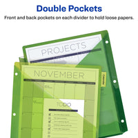 Avery Dividers for 3 Ring Binders, 8-Tab Binder Dividers, Two-Pocket Plastic Binder Dividers, Insertable Big Tabs, Multicolor, 3 Sets (71907)